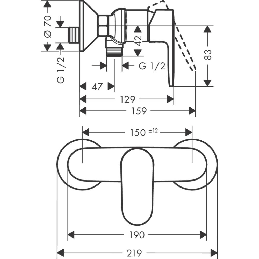 Смеситель для душа hansgrohe Vernis Blend внешнего монтажа 71640670, матовый черный