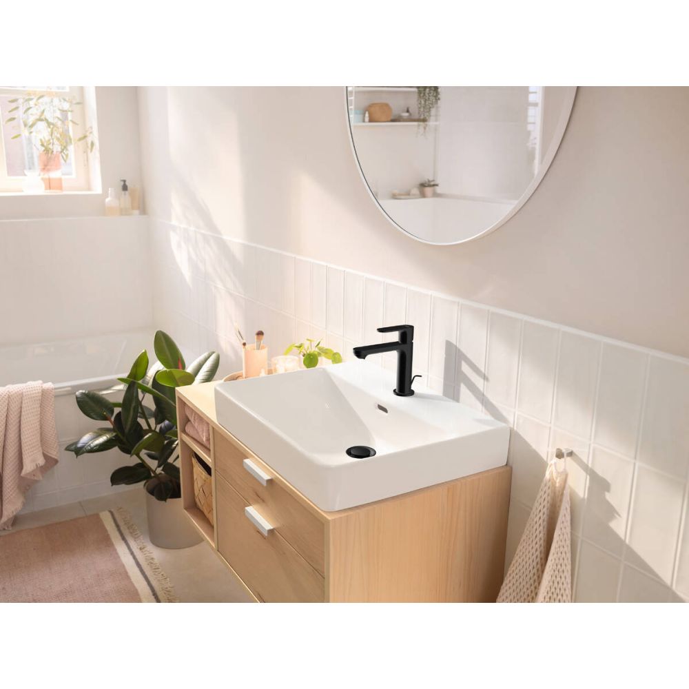 Смеситель для раковины hansgrohe Rebris S 110, со сливным гарнитуром 72517670, матовый черный