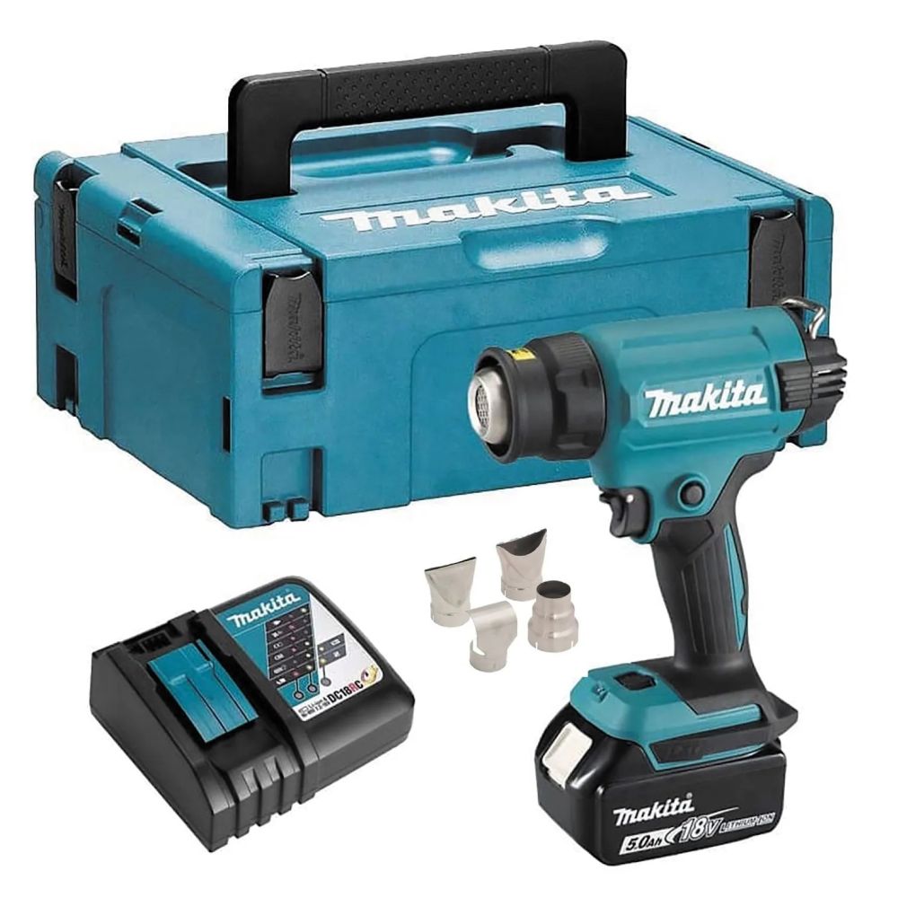 Аккумуляторный тепловой пистолет (фен) Makita LXT 18В, 1 режим, 550°, АКБ 5.0 Ач, З/У, кейс MakPac, DHG181RT1J