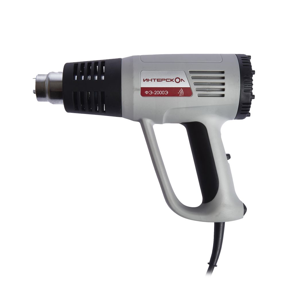 Строительный фен ИНТЕРСКОЛ ФЭ-2000Э, 2000 Вт, 600°С, 500 л/мин, кейс, 4 насадки, 192.0.1.00