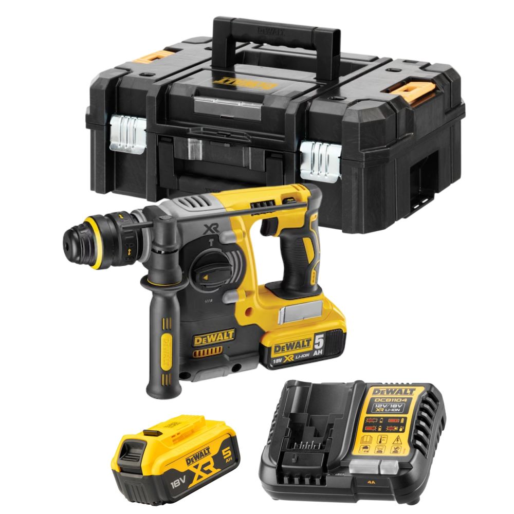 Аккумуляторный перфоратор DEWALT DCH274P2T, 18 В, 2.1 Дж, 4600 уд/мин, с 2 АКБ 5 Ач и ЗУ, в кейсе (DCH274P2T-QW)