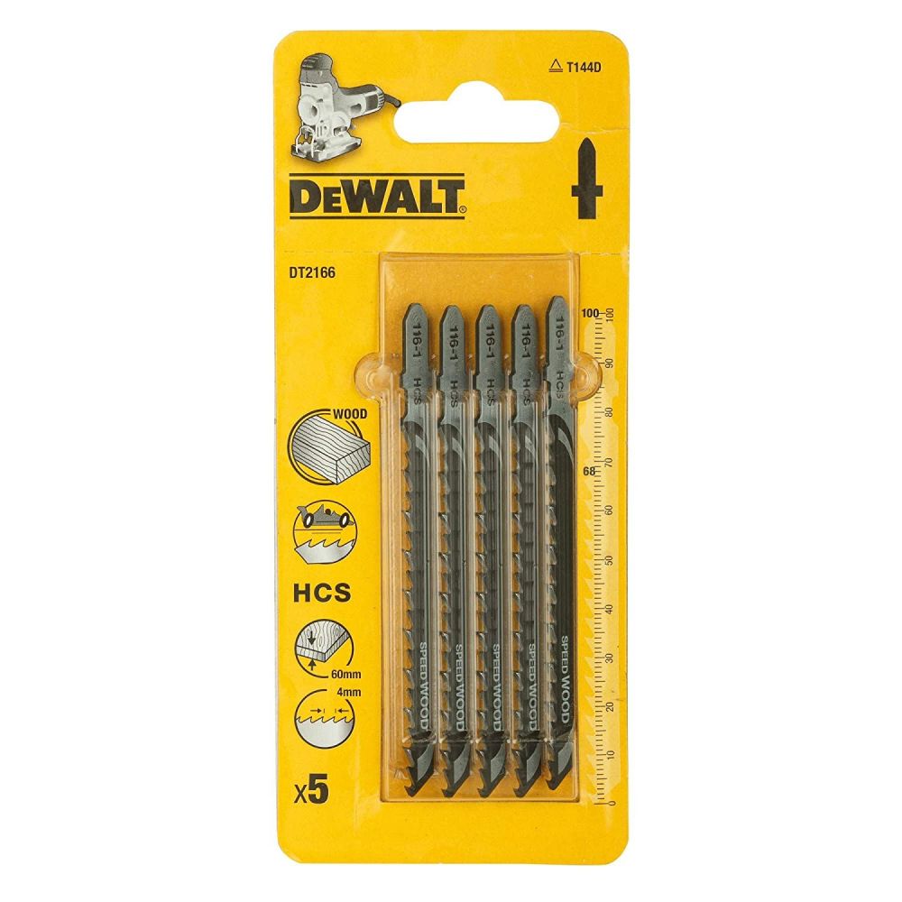 Пилка для лобзика по дереву из высокоуглеродистой стали DEWALT DT2166, HCS, 100 x 68 x 4.0 x 60 мм, T144D, 5 шт.