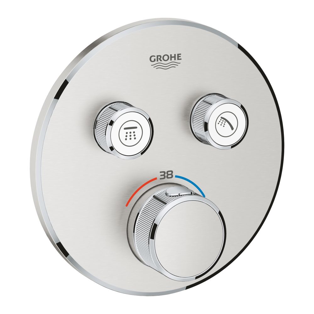 Внешняя часть термостата для ванны и душа GROHE Grohtherm SmartControl на 2 потребителя, круглая, суперсталь (29119DC0)