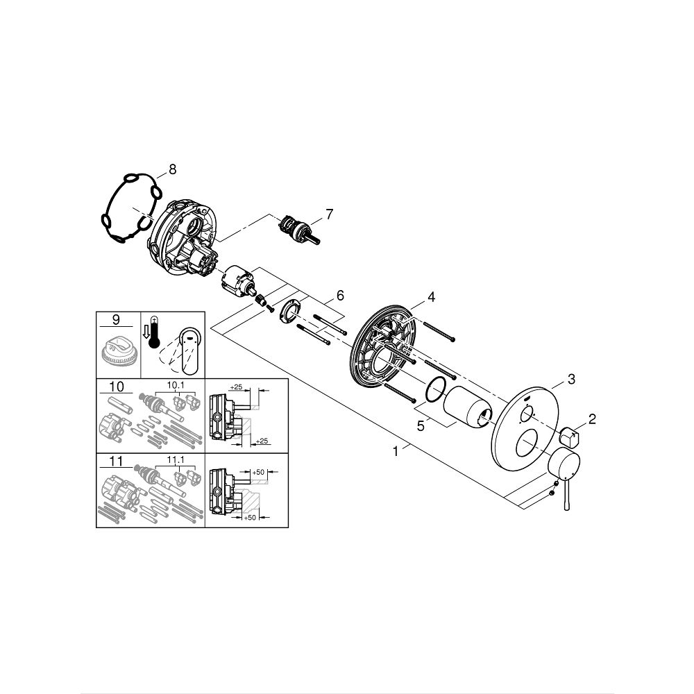 Внешняя часть смесителя для ванны GROHE Essence с переключателем на 3 положения, хром (24092001)
