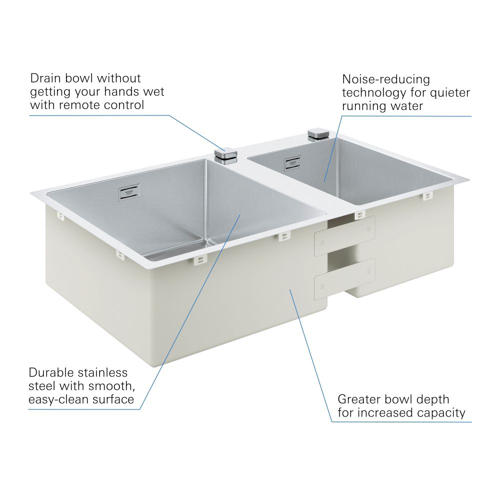 Мойка из нержавеющей стали GROHE K700 с 2 чашами, 860 x 500 мм, хром (31855SD0)