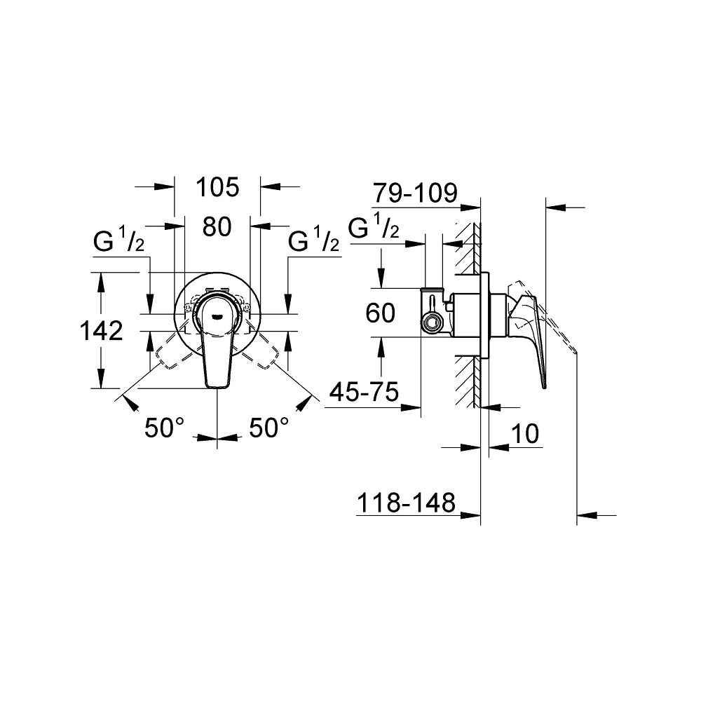 Набор для гигиенического душа скрытого монтажа GROHE BauFlow, хром (NH0001)