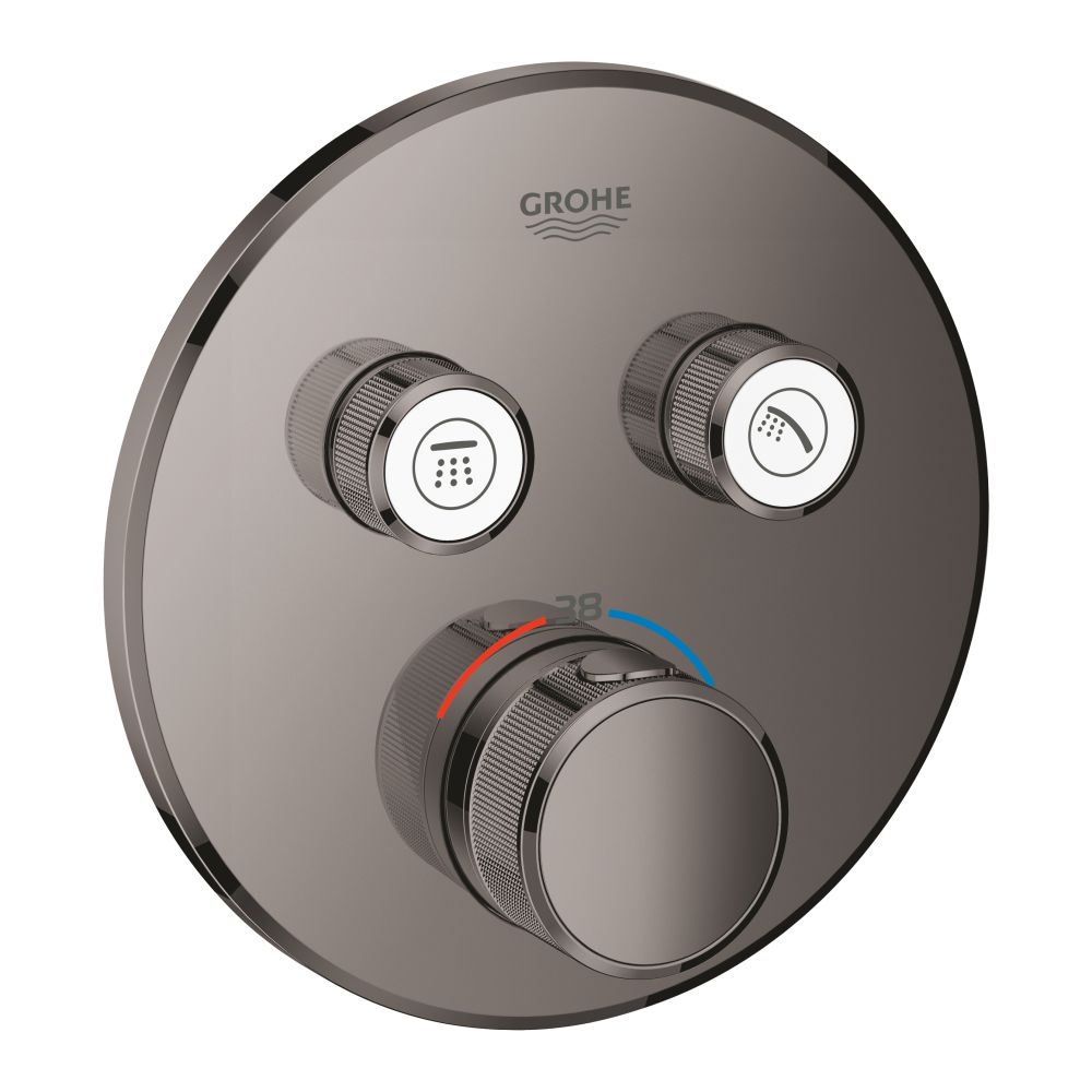 Внешняя часть термостата для ванны и душа GROHE Grohtherm SmartControl на 2 потребителя, круглая, темный графит глянец (29119A00)