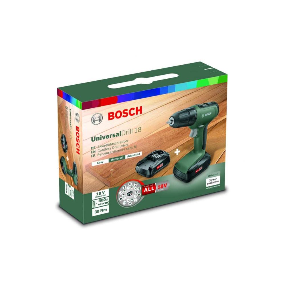 Аккумуляторная дрель-шуруповерт Bosch EasyDrill 18V-40, АКБ 2х1.5Ah, З/У, кейс, 06039D8002