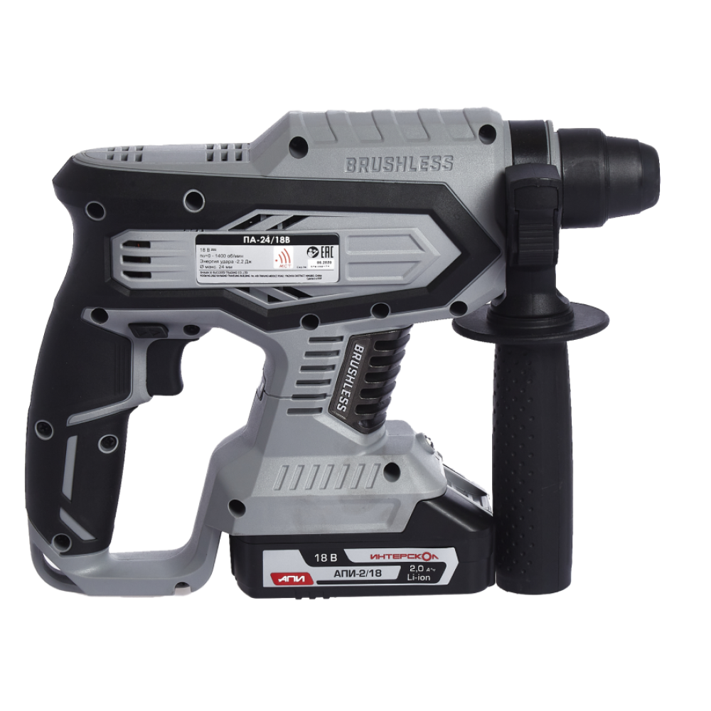 Аккумуляторный перфоратор ИНТЕРСКОЛ ПА-24/18В, 18 В, 2.2 Дж, 5300 уд/мин, с 2 АКБ 2 Ач и ЗУ (579.2.2.70)