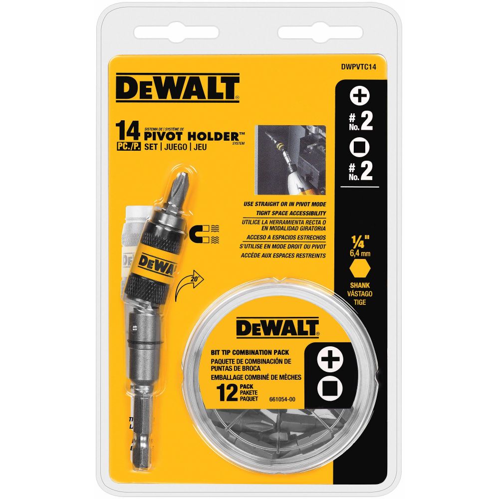 Набор бит DEWALT DWPVTC14, с магнитным держателем, PH2/SQ2, 25 мм, 14 шт. (DWPVTC14-XJ)