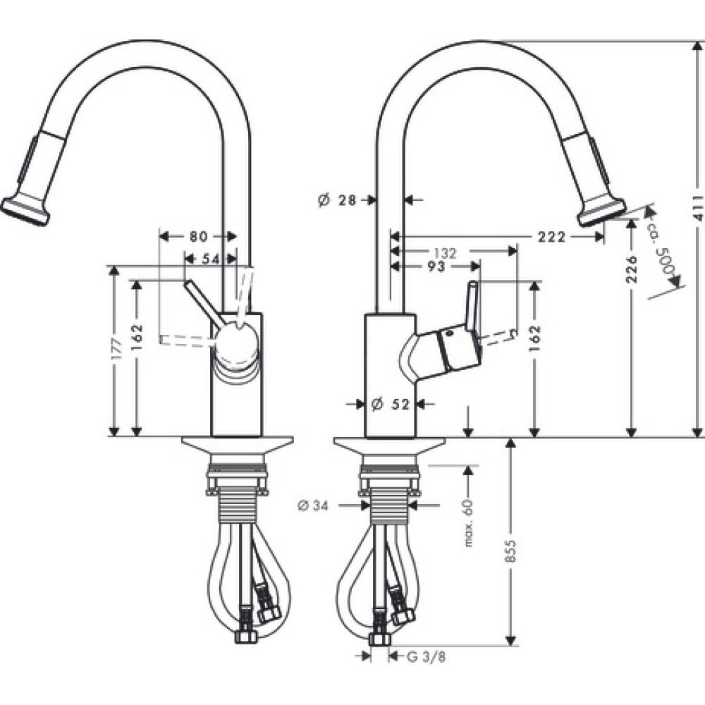 Смеситель для кухонной мойки hansgrohe Talis M52 220, Eco, с вытяжным душем 2jet 72831000, хром