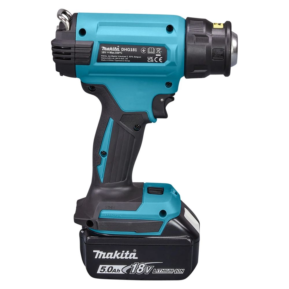 Аккумуляторный тепловой пистолет (фен) Makita LXT 18В, 1 режим, 550°, АКБ 5.0 Ач, З/У, кейс MakPac, DHG181RT1J