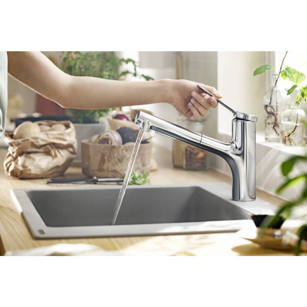 Смеситель для кухонной мойки hansgrohe Zesis M33 150, с вытяжным душем 2jet, sBox lite 74803000, хром