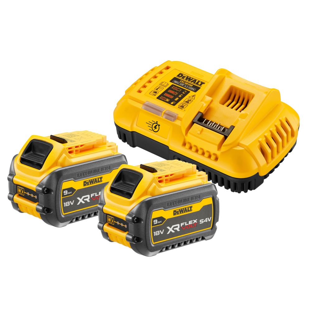 Набор DEWALT: 2 АКБ DCB547, Li-Ion, 18/54 В, 9/3 Ач и быстрое зарядное устройство DCB118, 18/54 В, 8 А (DCB118X2)
