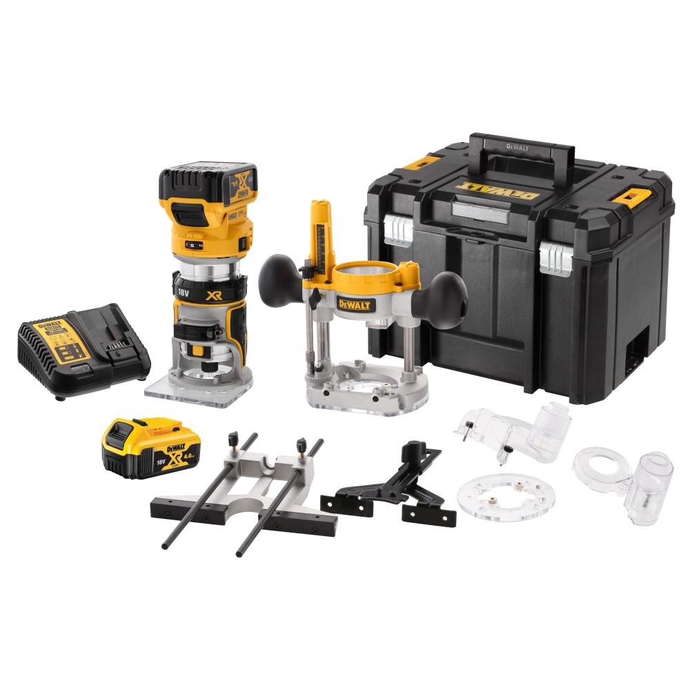 Аккумуляторный вертикальный фрезер DEWALT DCW604P2, 18 В, 25500 об/мин, 55 мм, с 2 АКБ 5 Ач и ЗУ, в кейсе TSTAK (DCW604P2-QW)