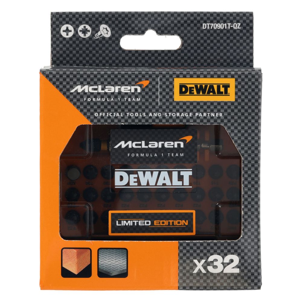 Набор бит DEWALT McLaren Limited Edition DT70901T, PH/PZ/Torx, 25 мм, 32 шт., в кейсе (DT70901T-QZ)