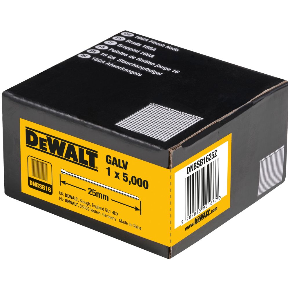 Гвозди DEWALT DNBSB1625Z, для нейлера, оцинкованные, 16GA, 25x1.6 мм, 15000 шт. (DNBSB1625Z-3)