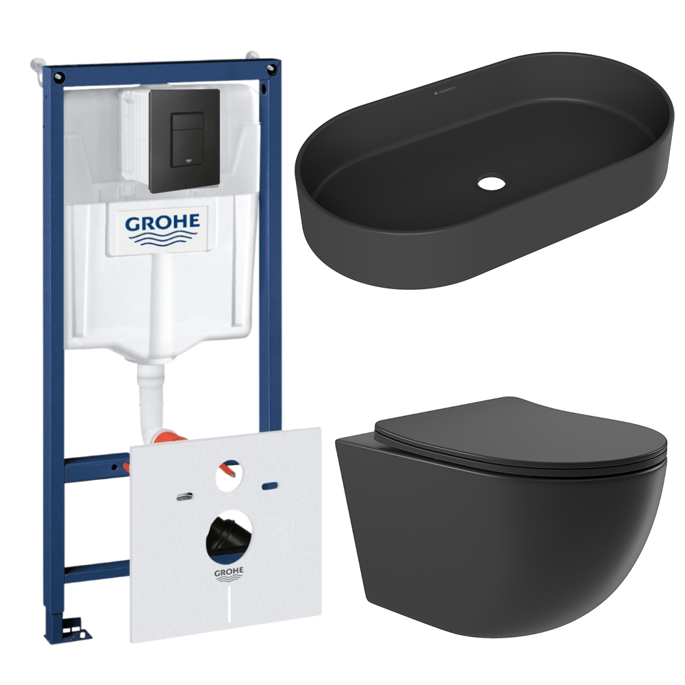 Комплект инсталляции GROHE Solido 38811KF0 с унитазом Aqueduto OVO OVOT2140 и раковиной Aqueduto ESPIRAL ESP0240 (NW0622)