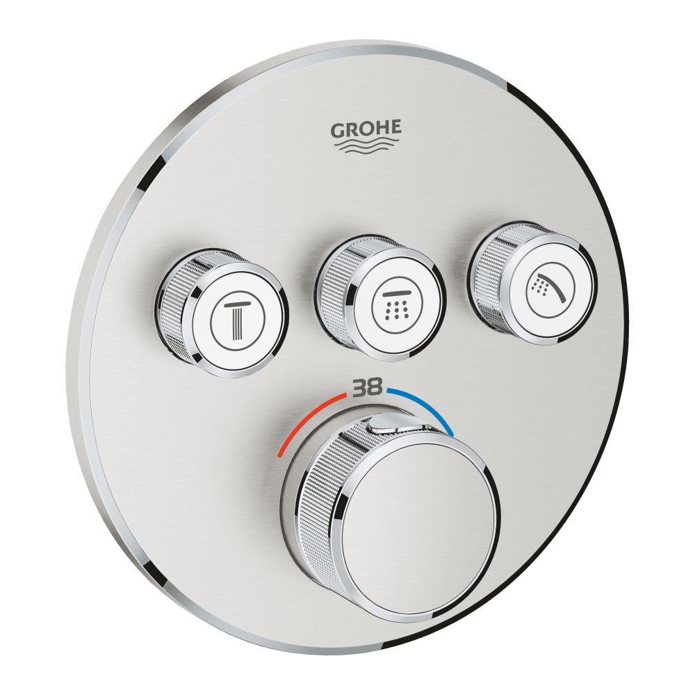 Внешняя часть термостата для ванны и душа GROHE Grohtherm SmartControl на 3 потребителя, круглая, суперсталь (29121DC0)