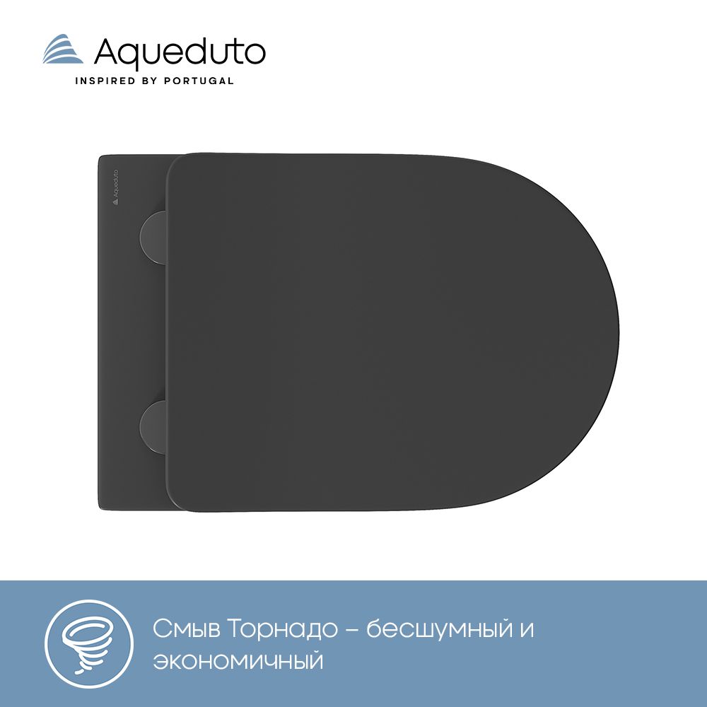 Унитаз подвесной Aqueduto CONE 525*360 безободковый, сиденье с микролифтом, черный матовый (CONT2140)