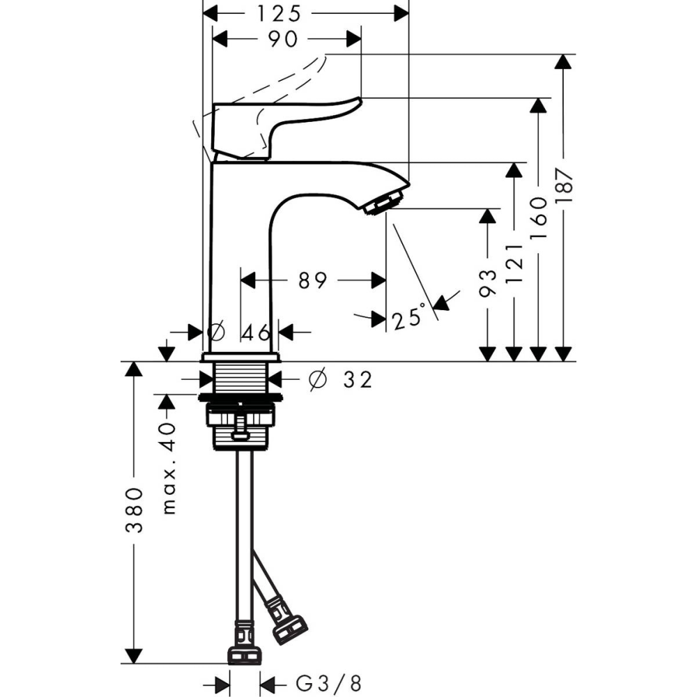 Смеситель для раковины hansgrohe Metris 100, без сливного гарнитура 31186000, хром