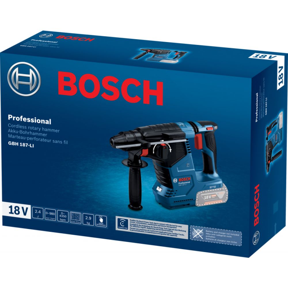 Аккумуляторный перфоратор Bosch GBH 187-LI, без АКБ и З/У, 0611923020
