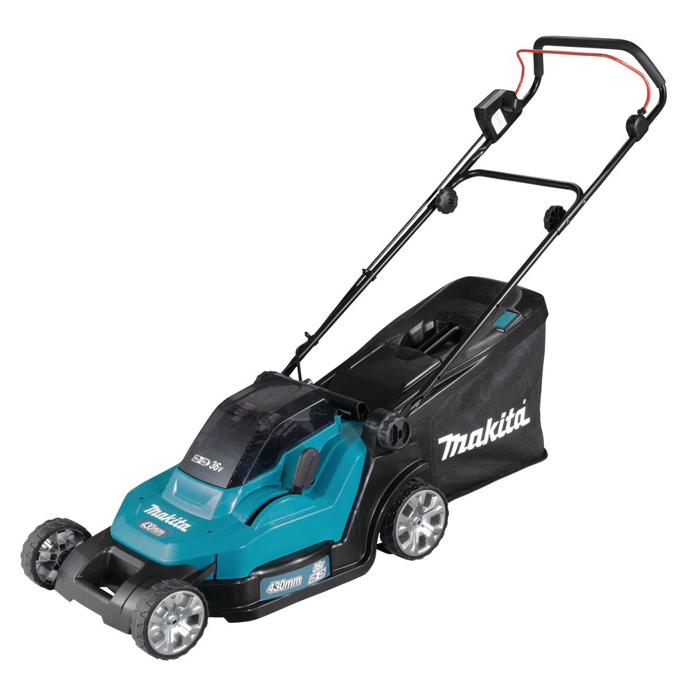 Аккумуляторная газонокосилка Makita LXT 2x18 В, 43 см, 50 л, с 2 АКБ 5 Ач и ЗУ, DLM432PT2
