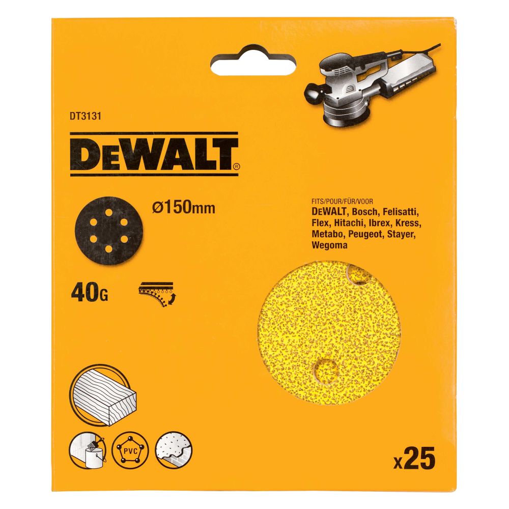 Шлифовальные круги DEWALT DT3131, 150 мм, 6 отверстий, 40G, 25 шт.