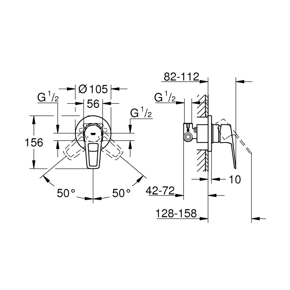 Смеситель для душа GROHE BauLoop в комплекте с монтажной частью, хром (29042001)