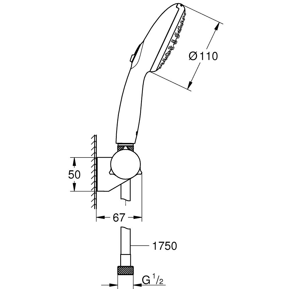 Душевой набор GROHE Tempesta 110, 2 режима, 1750 мм, 7,4 л/мин, хром (27601003)