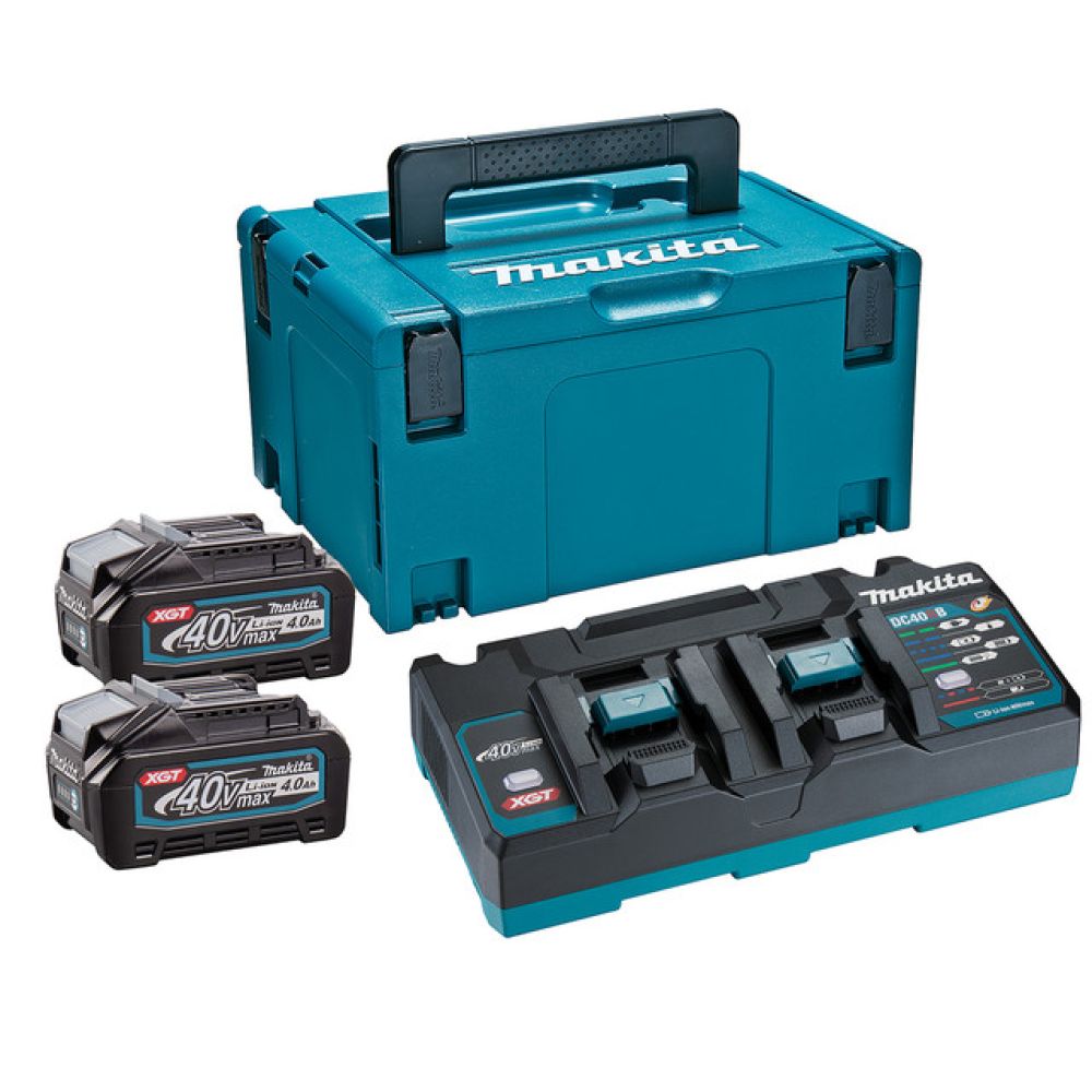 Набор Makita: 2 АКБ BL4040, Li-Ion, 40 В, 4 Ач и двойное быстрое ЗУ DC40RB, 40 В, 2x12 А, в кейсе MakPac, 191U04-0