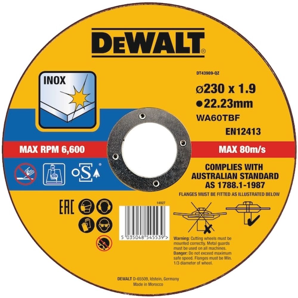 Диск отрезной DEWALT, по металлу, 230х22.2х1.9 мм (DT43909-QZ)