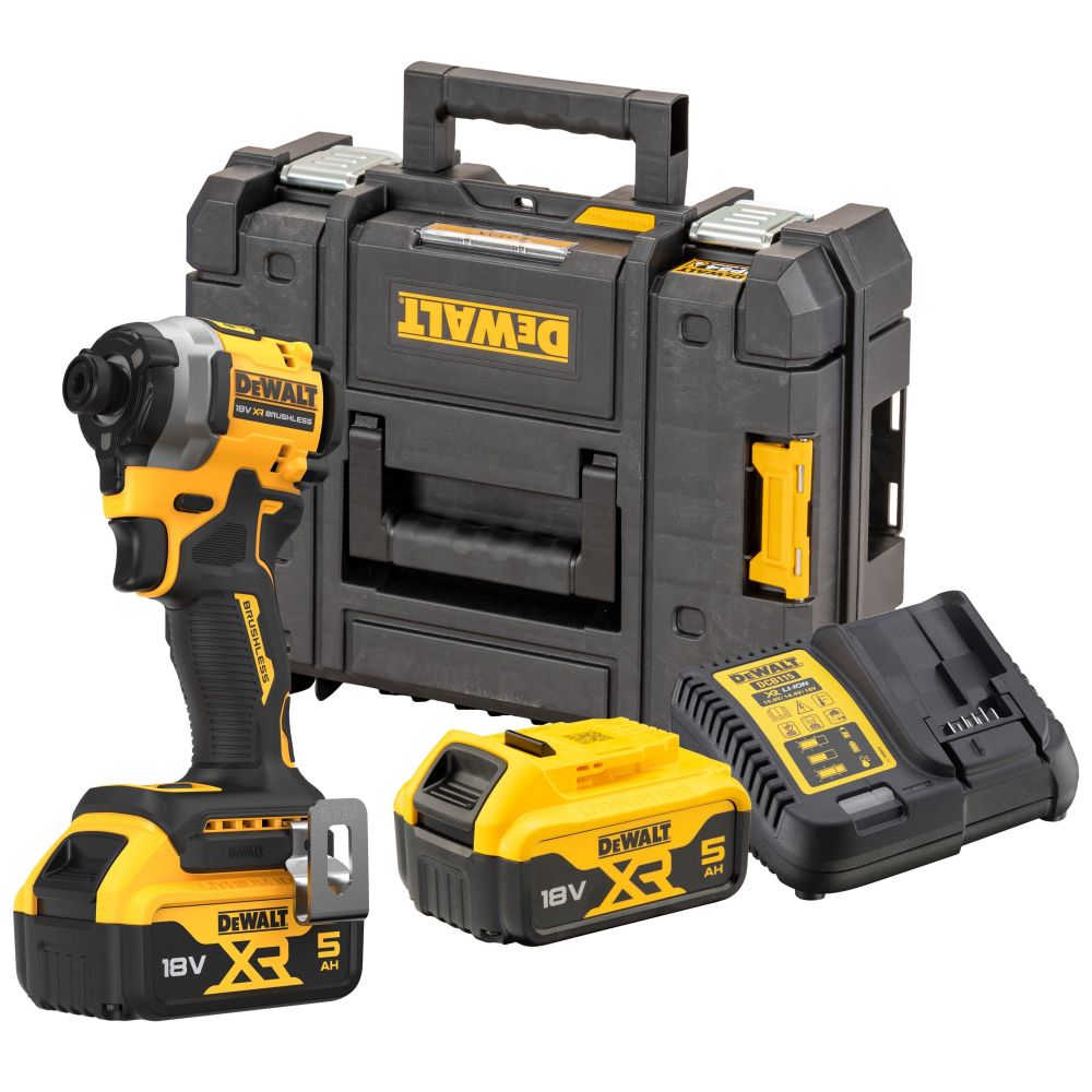 Аккумуляторный шуруповерт DEWALT DCF850P2T, 18 В, 206 Нм, 3800 уд/мин, с 2 АКБ 5 Ач и ЗУ, в кейсе TSTAK (DCF850P2DWST1-70703)