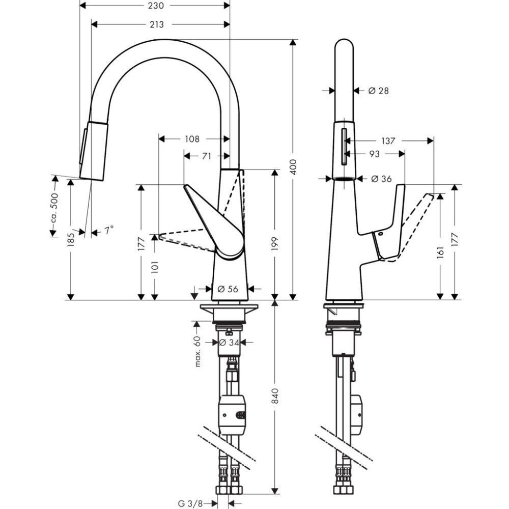 Смеситель для кухонной мойки hansgrohe Talis M51 200, с вытяжным душем 2jet 72813000, хром