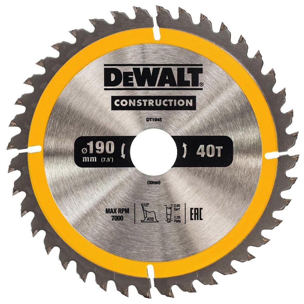 Диск пильный по дереву DEWALT CONSTRUCTION, 190х30х1.7 мм (DT1945-QZ)