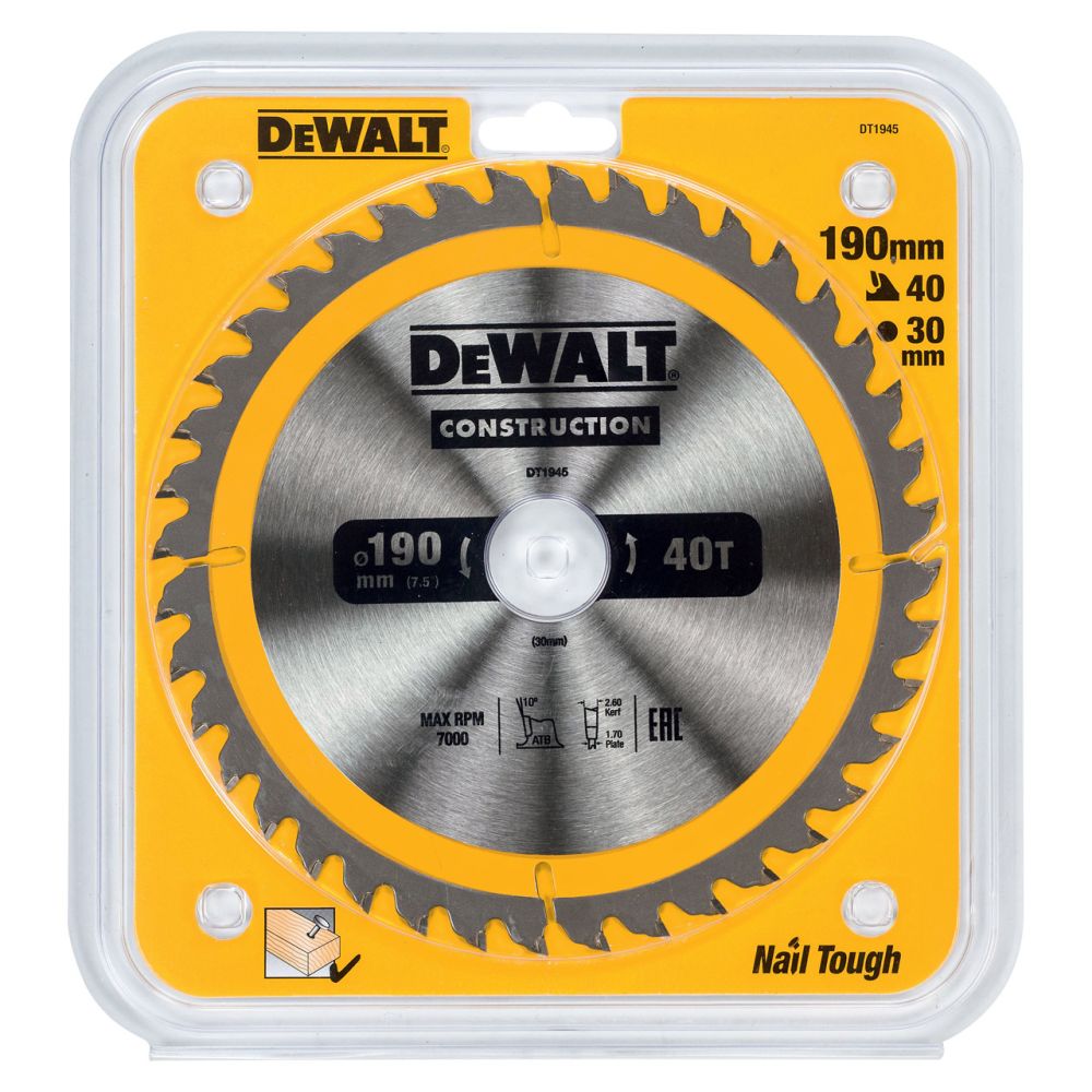Диск пильный по дереву DEWALT CONSTRUCTION, 190х30х1.7 мм (DT1945-QZ)