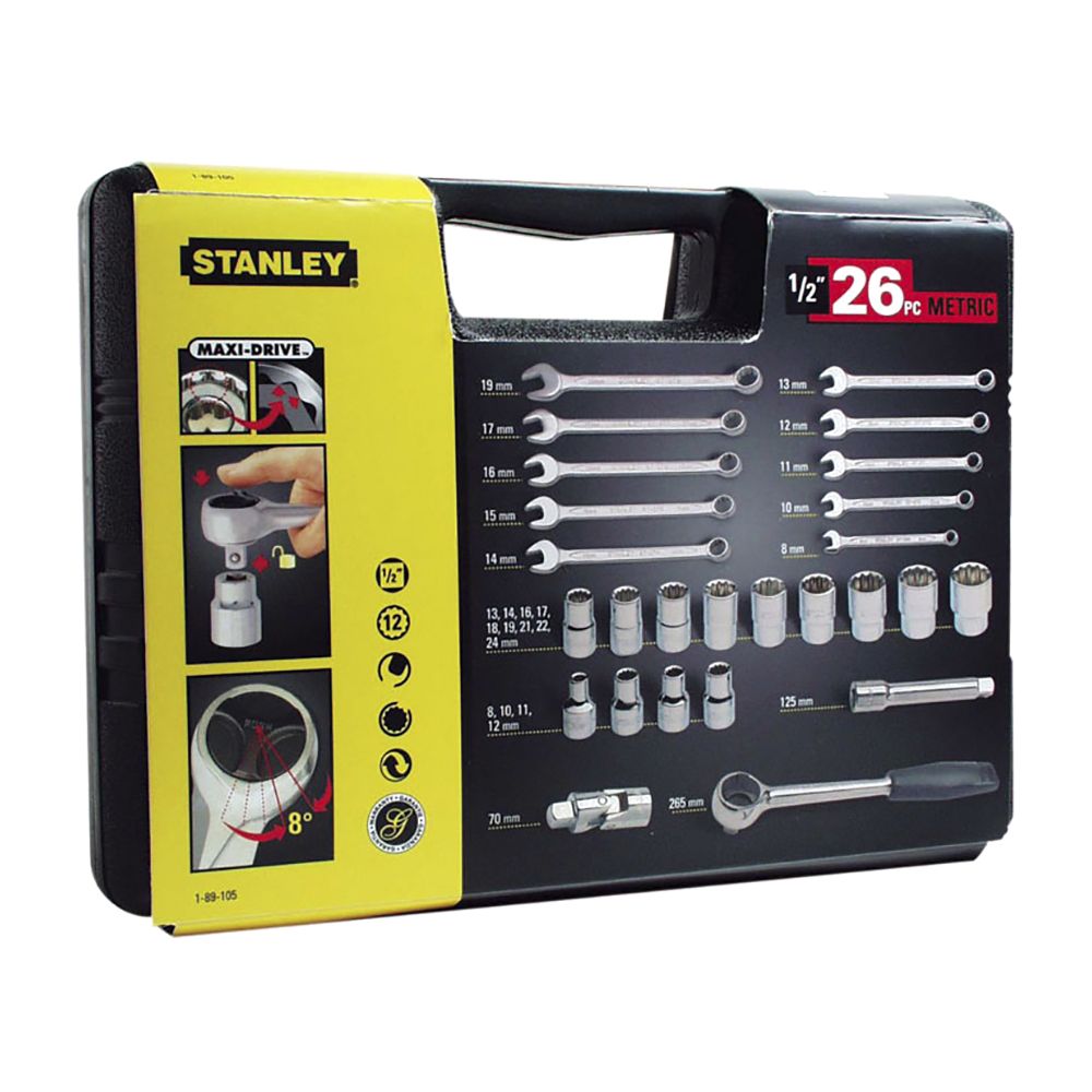 Набор головок торцевых и ключей комбинированных STANLEY 1-89-105, 1/2'' (26 предметов)