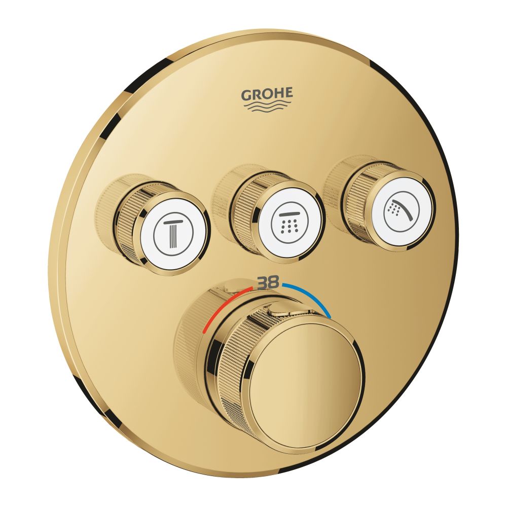 Внешняя часть термостата для ванны и душа GROHE Grohtherm SmartControl на 3 потребителя, круглая, холодный рассвет глянец (29121GL0)