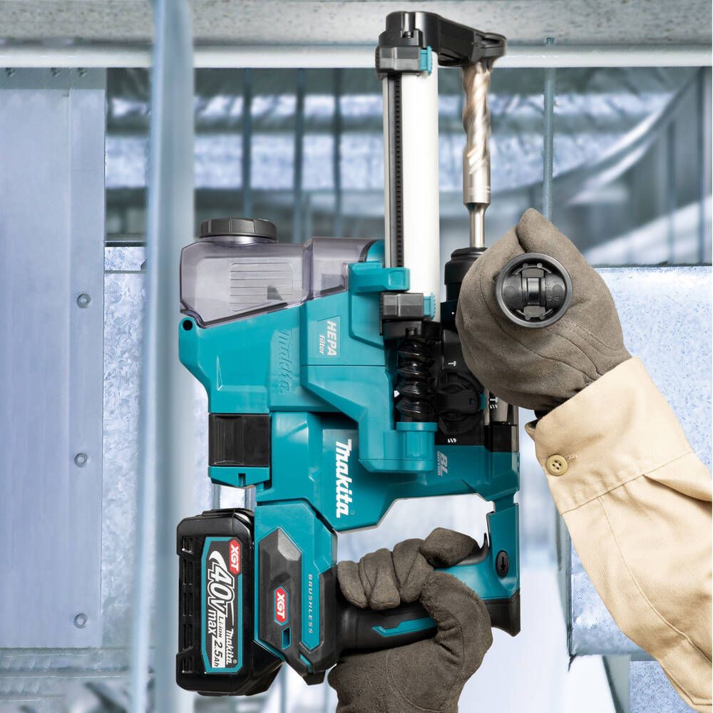 Аккумуляторный перфоратор Makita с системой пылеудаления DX16, 40 В, 2.1 Дж, 5000 уд/мин, с 2 АКБ 2.5 Ач и ЗУ, в кейсе (УЦЕНЕННЫЙ ТОВАР) (HR010GD201/BU)