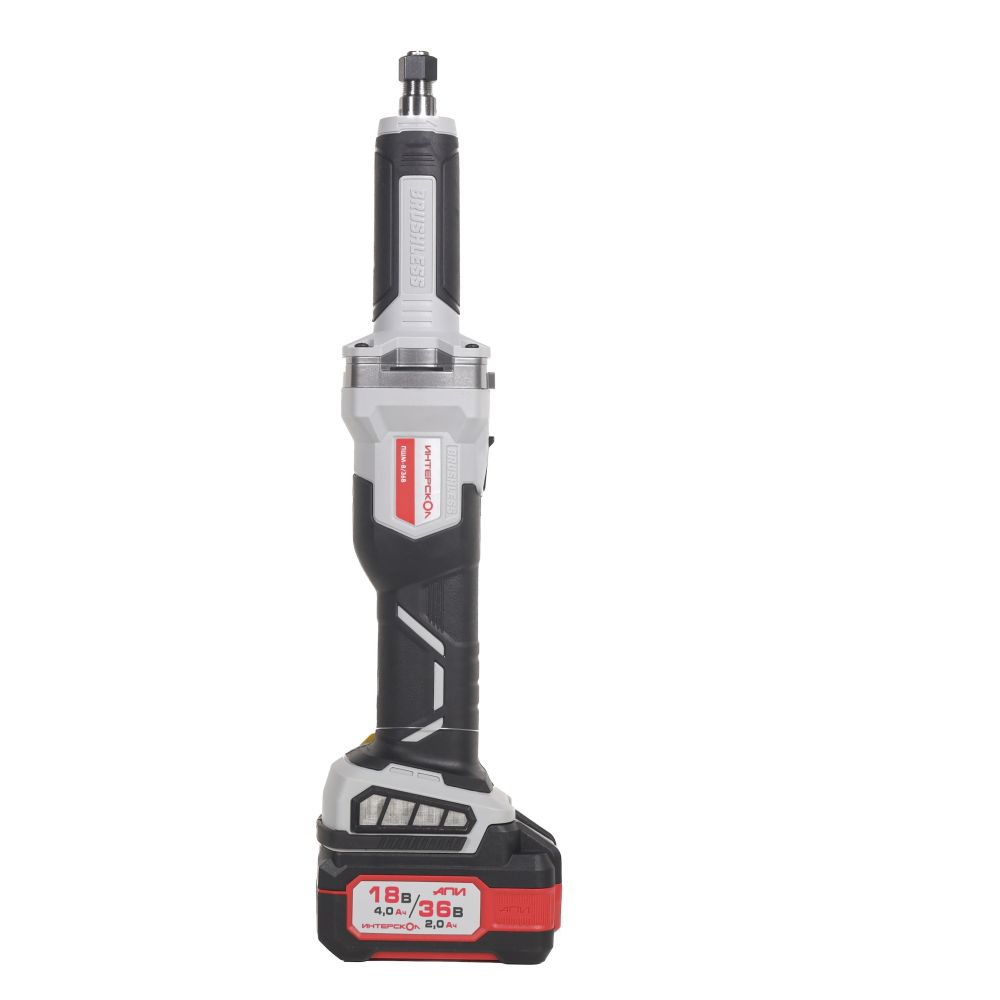 Аккумуляторная прямошлифовальная машина ИНТЕРСКОЛ ПШМ-8/36В, 36 В, 55 мм, 20000 об/мин, с 2 АКБ 2 Ач и ЗУ, в кейсе (821.2.2.70)