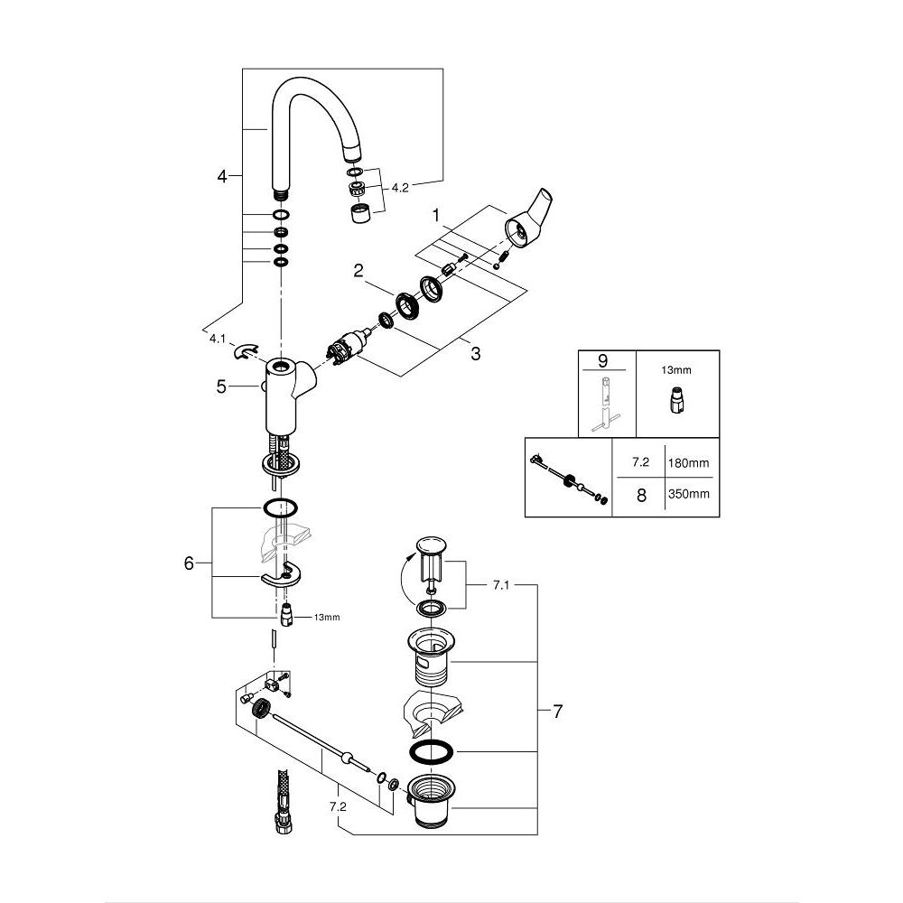 Смеситель для раковины GROHE Start QuickFix с донным клапаном, хром (23554001)