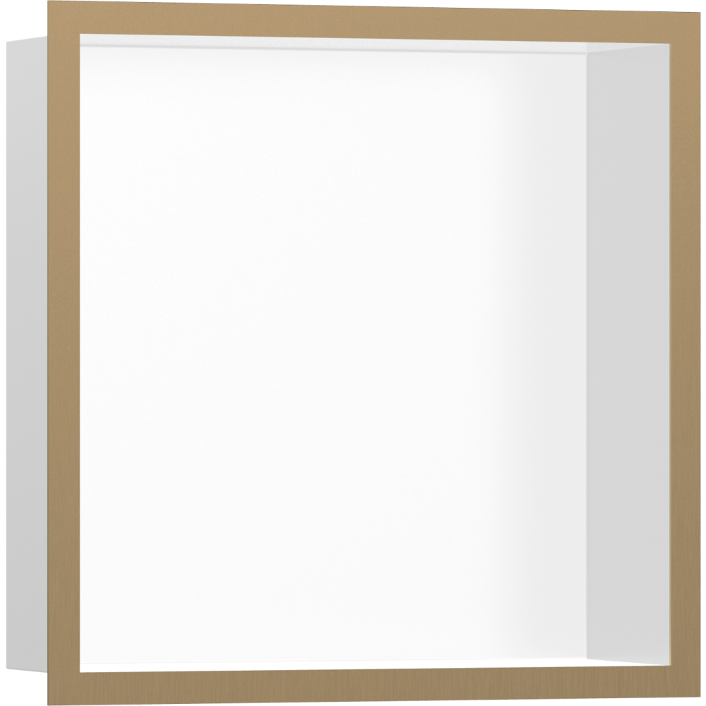 Настенный короб hansgrohe XtraStoris Individual с цветом корпуса матовый белый и дизайнерской рамой, 30х30х10 см 56099140, шлифованная бронза