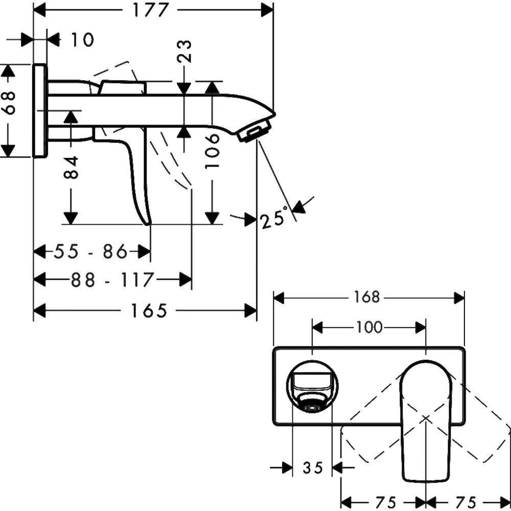 Внешняя часть смесителя для раковины hansgrohe Metris скрытого монтажа, настенный 31085000, хром