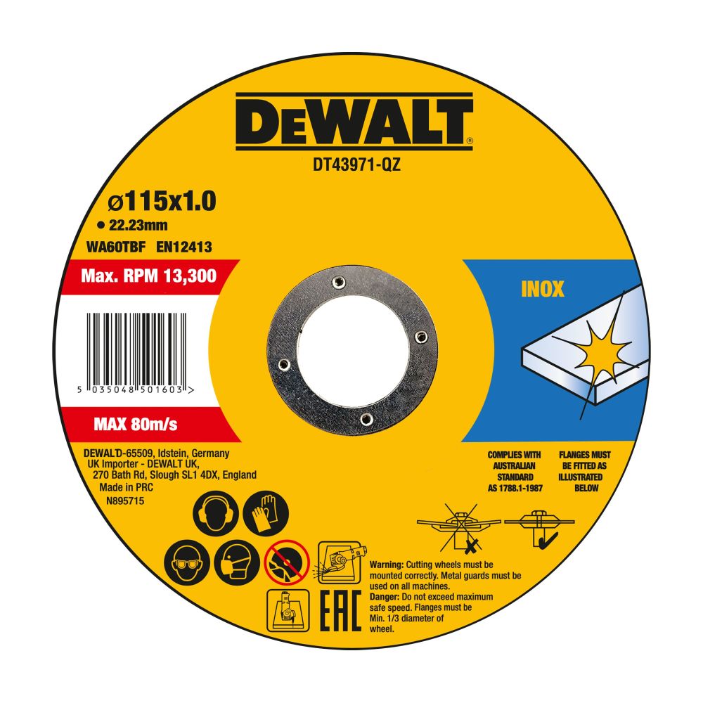 Диск отрезной DEWALT DT43971, по металлу, 115х22.23х1 мм, 10 шт. (DT43971-QZ)
