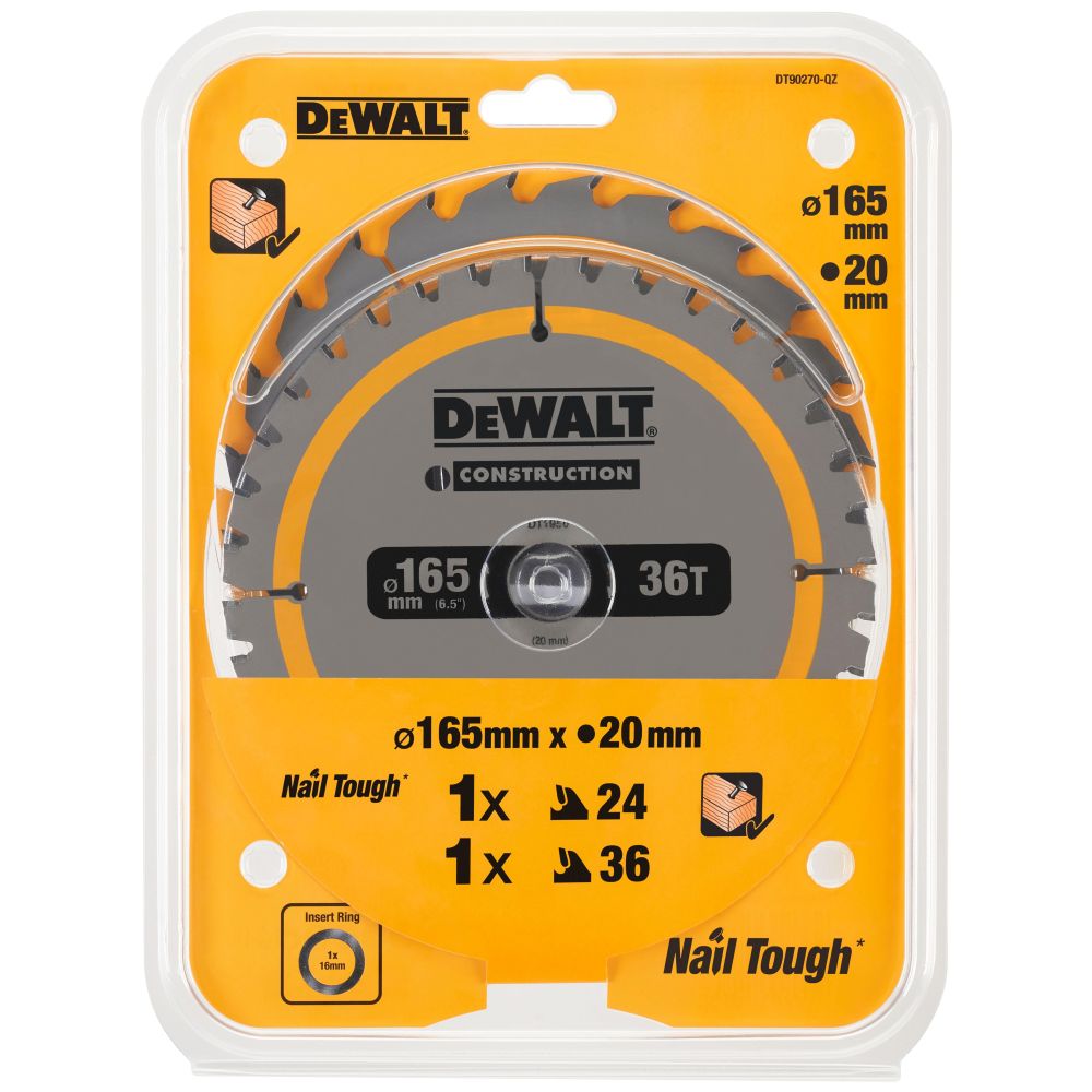 Пильный диск по дереву DEWALT DT90270, 165х20х1 мм, 2 шт. (DT90270-QZ)