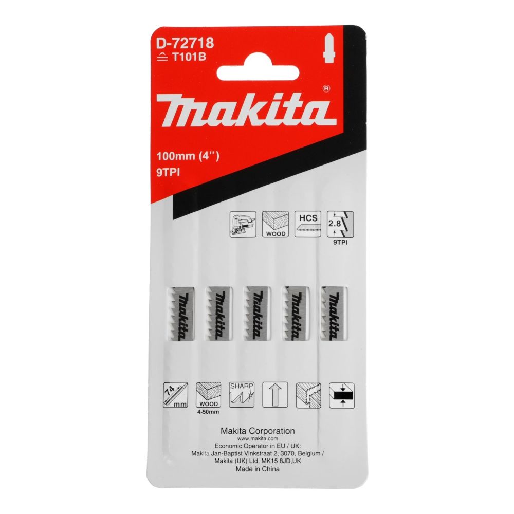 Пилка для лобзика Makita Finish по дереву, 100х1.2х9TPI, 5 шт, D-72718