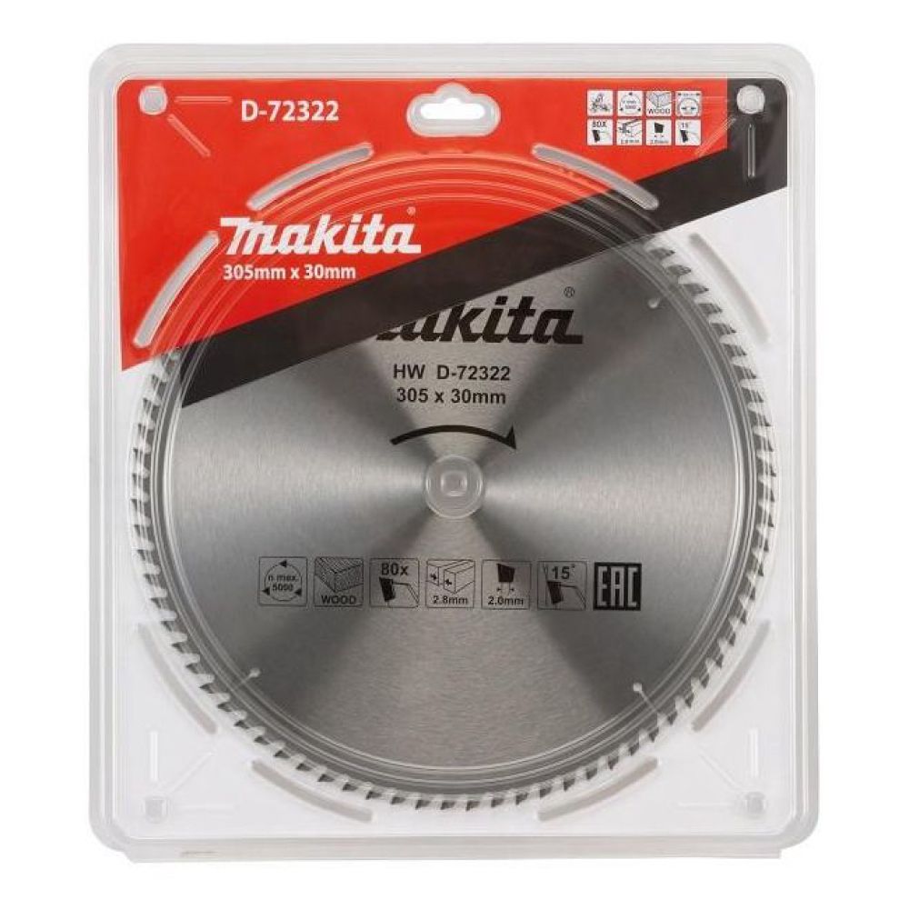 Пильный диск Makita по дереву, 305x30х2 мм, 80 зубьев, D-72322