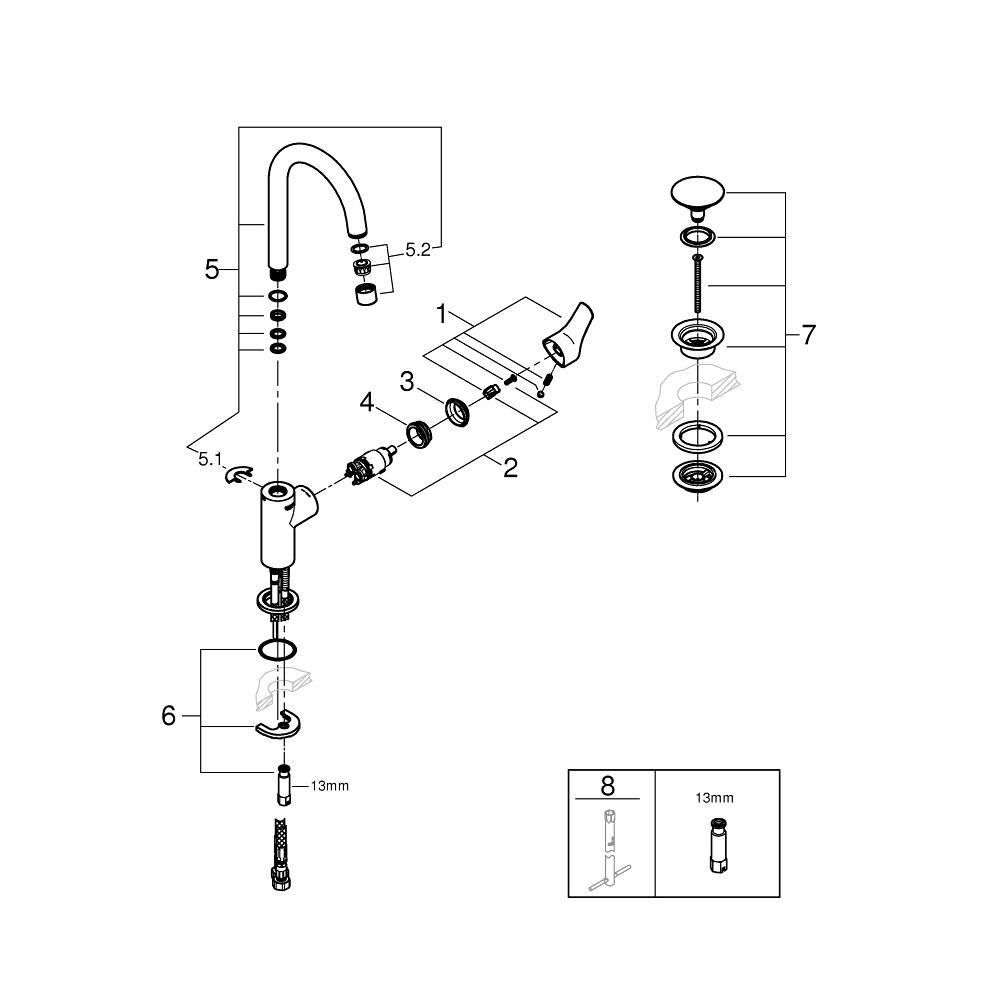 Смеситель для раковины GROHE Eurosmart, L-size, хром (23970003)