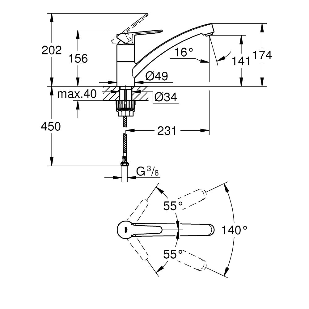 Смеситель для кухни GROHE BauEco, хром (31680000)