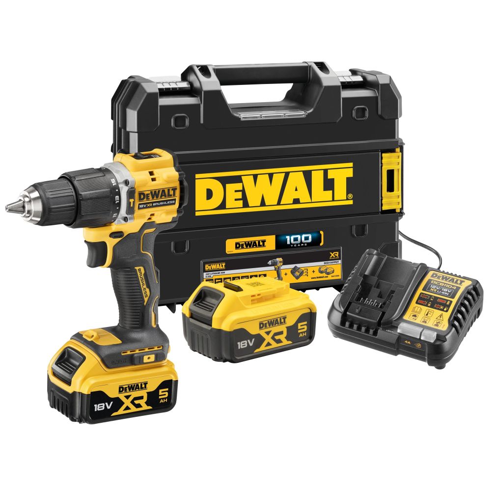 Аккумуляторная ударная дрель-шуруповерт DEWALT DCD100YP2T, 18 В, 1650 об/мин, 28050 уд/мин, с 2 АКБ 5 Ач и ЗУ, в кейсе TSTAK (DCD100YP2T-QW)